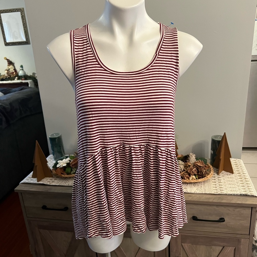 Pixi & Ivy burgundy and white striped tank